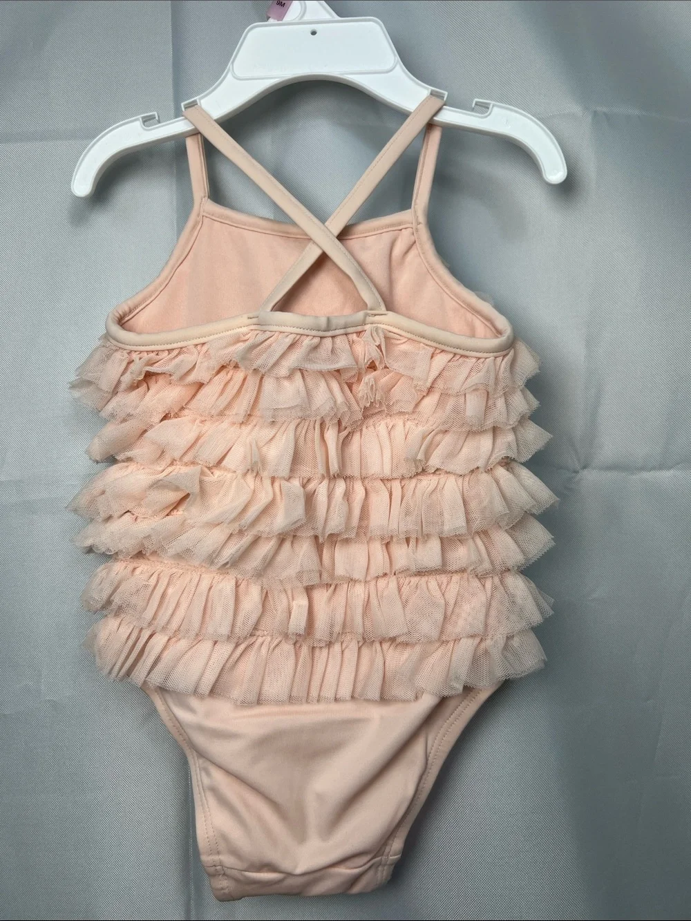 Baby Gap Peach ruffled one piece swimsuit size 6-12 months